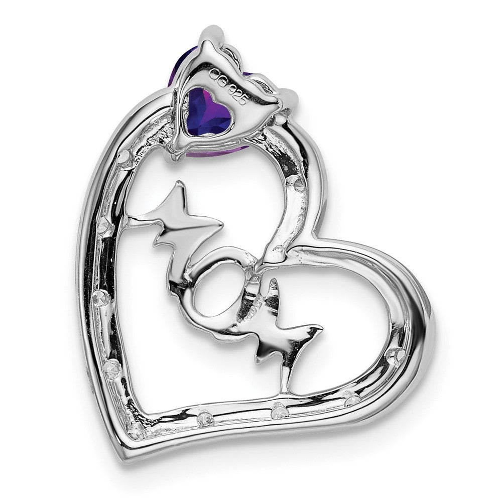 14K Weißgold Amethyst- und Echtdiamant-Herzanhänger „MOM“