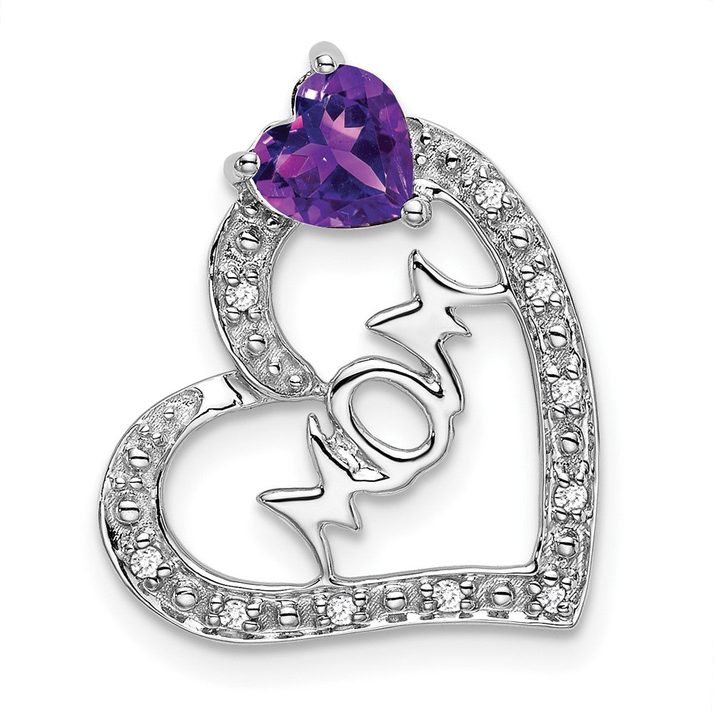 14K Weißgold Amethyst- und Echtdiamant-Herzanhänger „MOM“