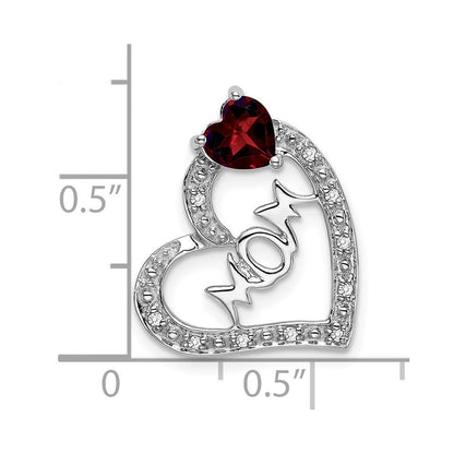 14K Weißgold Anhänger Herz mit Granat und echten Diamanten "MOM