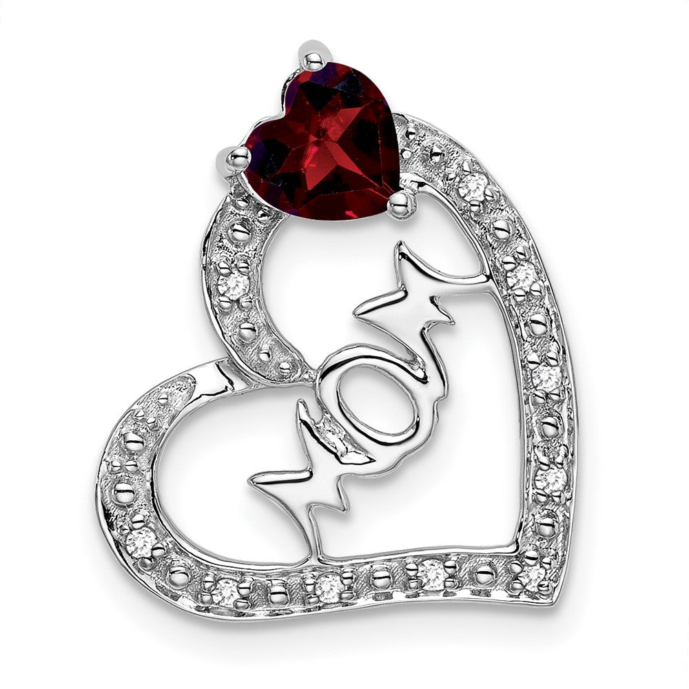14K Weißgold Anhänger Herz mit Granat und echten Diamanten "MOM