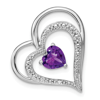 14K Weißgold Herzanhänger mit Amethyst, echten Diamanten und „MOM"-Gravur