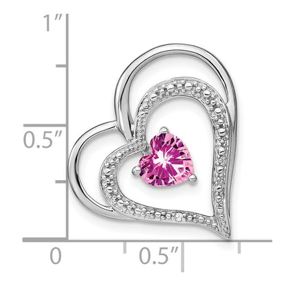 14K Weißgold Anhänger, Herz, mit gezüchtetem pinkfarbenem Saphir/echtem Diamant, MOM