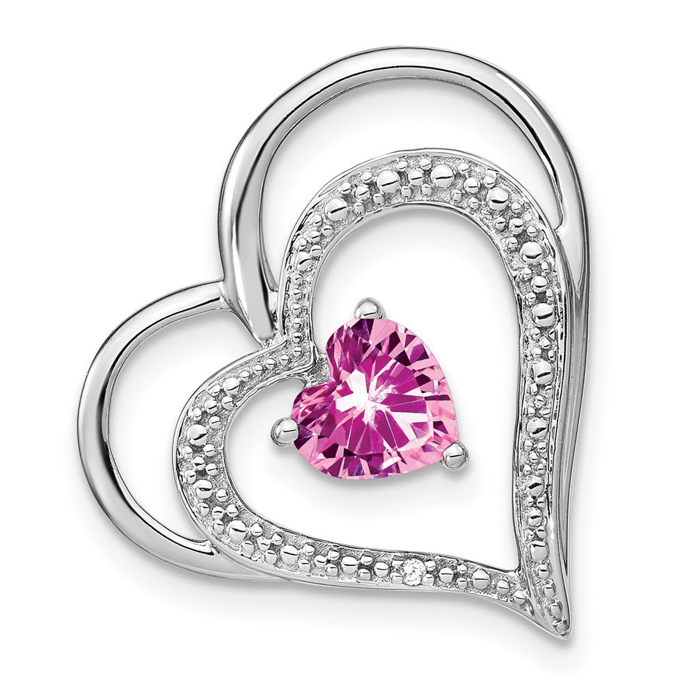 14K Weißgold Anhänger, Herz, mit gezüchtetem pinkfarbenem Saphir/echtem Diamant, MOM