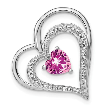 14K Weißgold Anhänger, Herz, mit gezüchtetem pinkfarbenem Saphir/echtem Diamant, MOM
