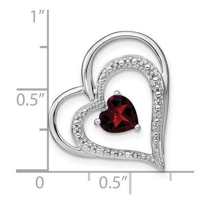 14K Weißgold Anhänger, Granat und echtem Diamant, MOM Herz