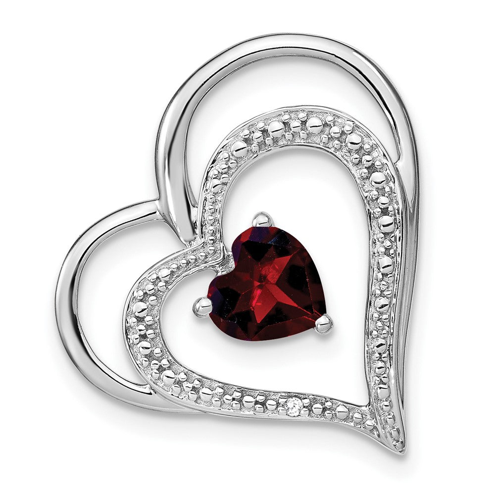 14K Weißgold Anhänger, Granat und echtem Diamant, MOM Herz