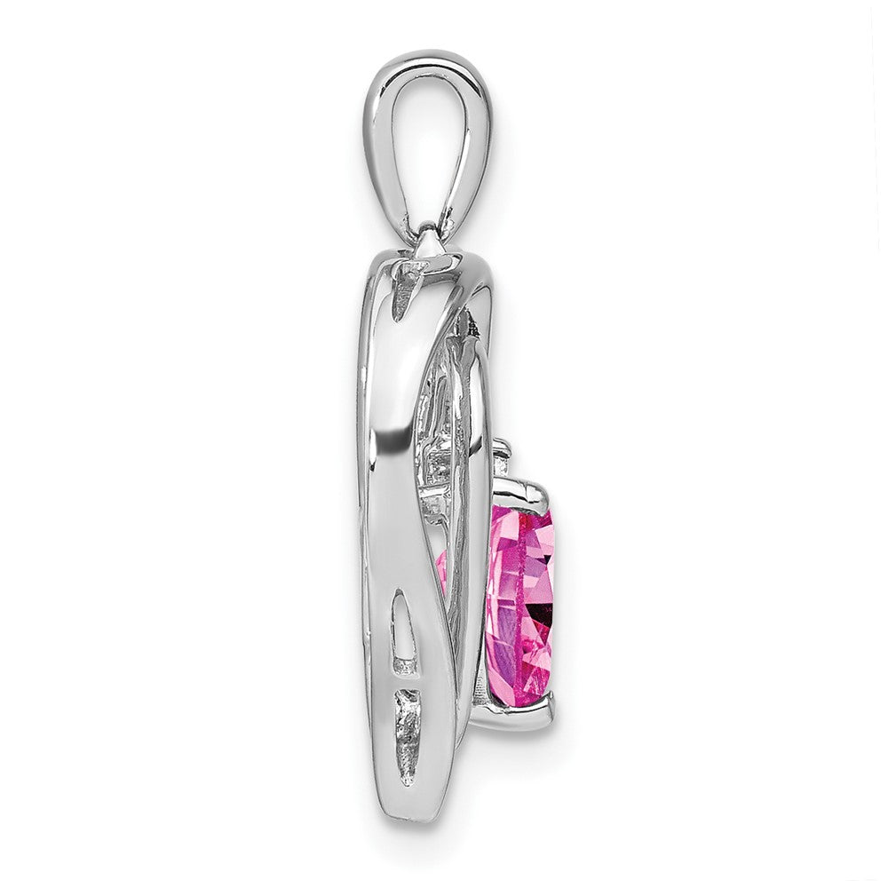 Sterling Silber Anhänger mit gezüchtetem Rosa Saphir und echten Diamanten