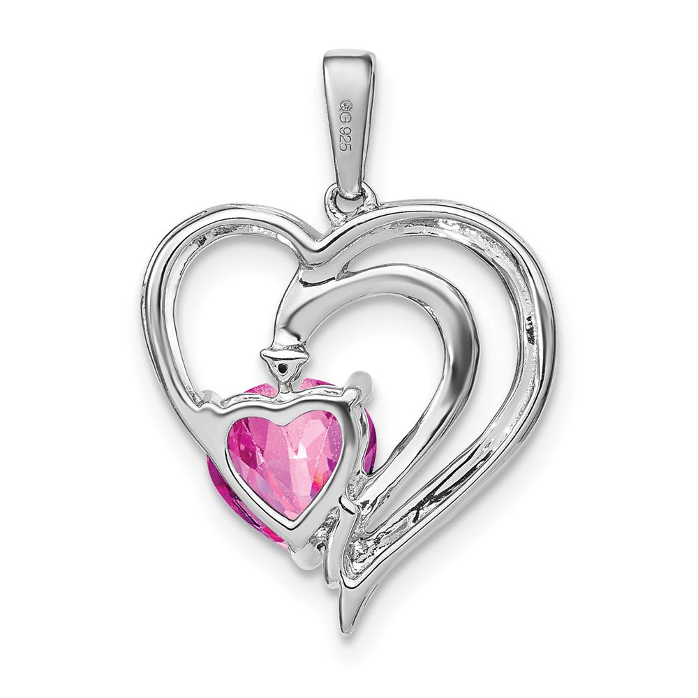 Sterling Silber Anhänger mit gezüchtetem Rosa Saphir und echten Diamanten