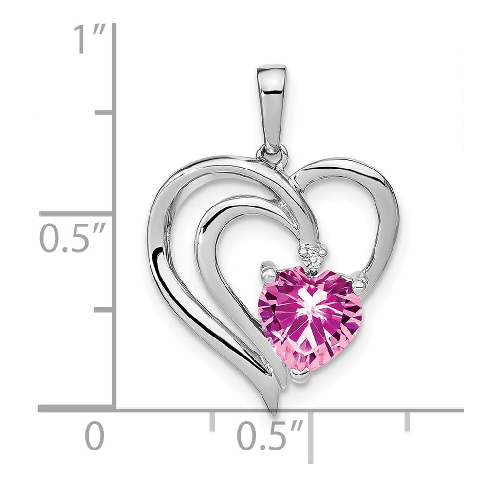 Sterling Silber Anhänger mit gezüchtetem Rosa Saphir und echten Diamanten