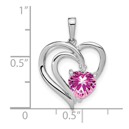 Sterling Silber Anhänger mit gezüchtetem Rosa Saphir und echten Diamanten