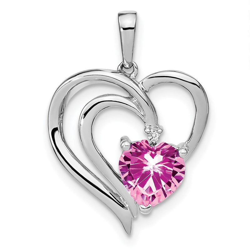 Sterling Silber Anhänger mit gezüchtetem Rosa Saphir und echten Diamanten