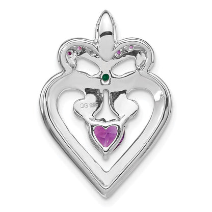 Sterlingsilber Rhodiniert Amethyst/created Smaragd Anhänger