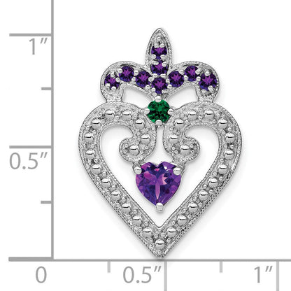 Sterlingsilber Rhodiniert Amethyst/created Smaragd Anhänger