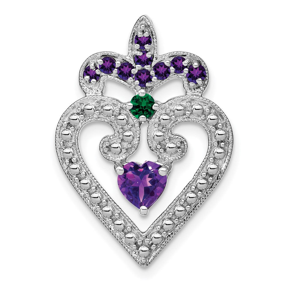 Sterlingsilber Rhodiniert Amethyst/created Smaragd Anhänger