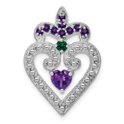 Sterlingsilber Rhodiniert Amethyst/created Smaragd Anhänger