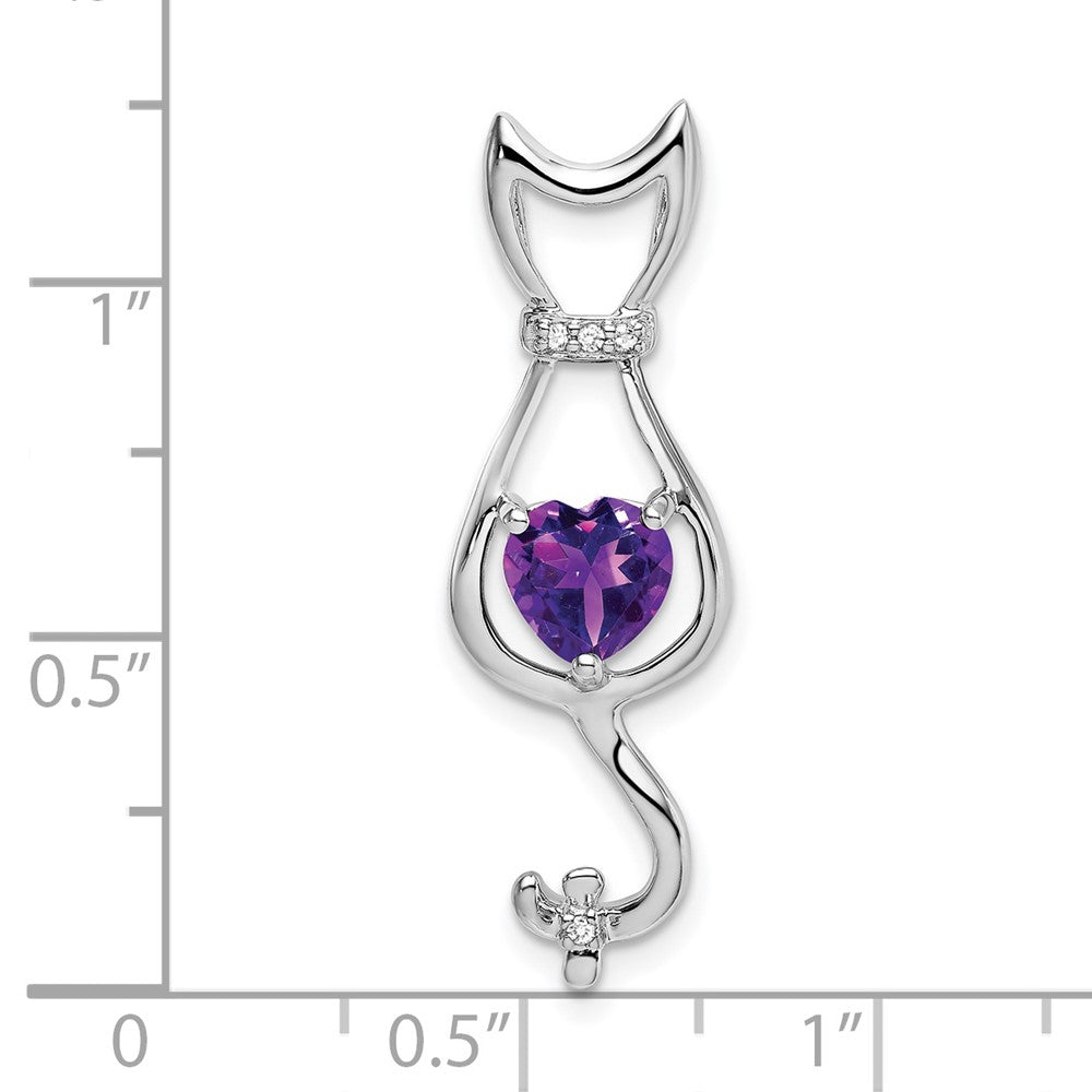 14K Weißgold Anhänger mit Amethyst und echten Diamanten in Katzenform