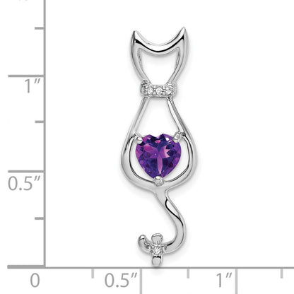 14K Weißgold Anhänger mit Amethyst und echten Diamanten in Katzenform