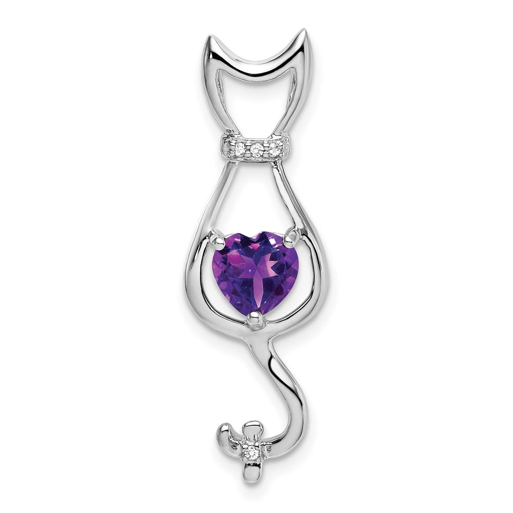 14K Weißgold Anhänger mit Amethyst und echten Diamanten in Katzenform