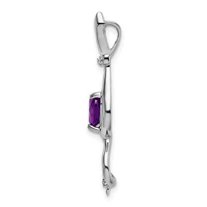14 Karat Weißgold Anhänger mit Amethyst und echten Diamanten in Katzenform
