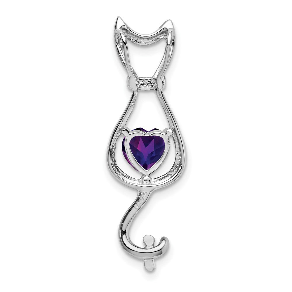 14 Karat Weißgold Anhänger mit Amethyst und echten Diamanten in Katzenform