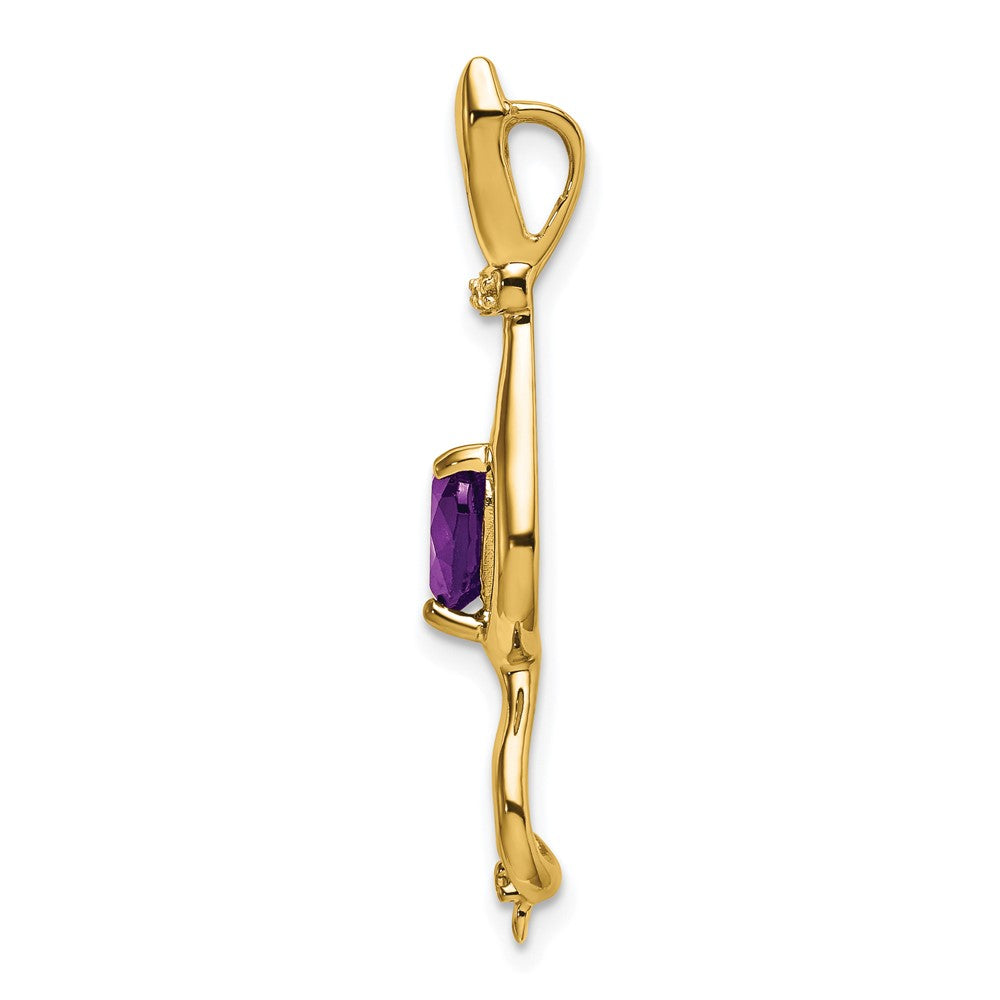 14K Gelbgold Amethyst- und Echtdiamant-Katzenanhänger