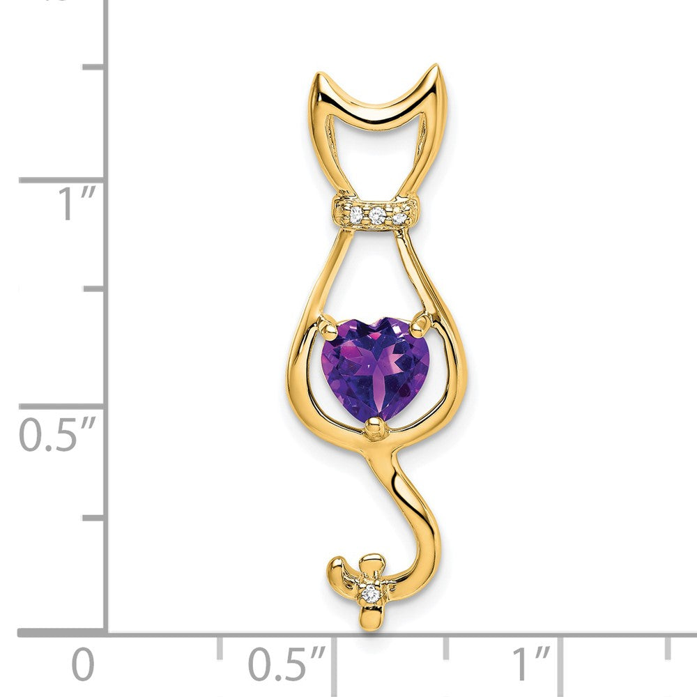 14K Gelbgold Amethyst- und Echtdiamant-Katzenanhänger