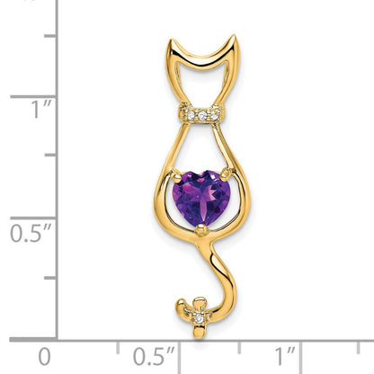 14K Gelbgold Amethyst- und Echtdiamant-Katzenanhänger
