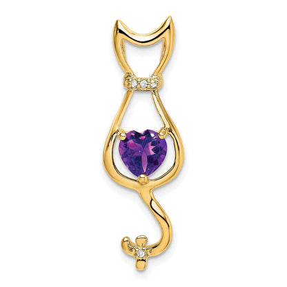 14K Gelbgold Amethyst- und Echtdiamant-Katzenanhänger