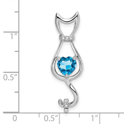 14K Weißgold Katzen-Anhänger mit Blautopas und echtem Diamant