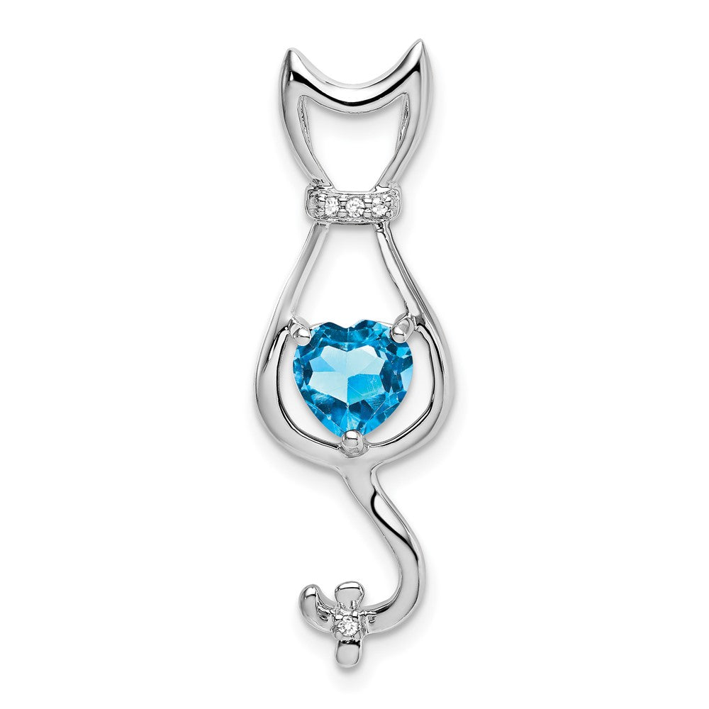 14K Weißgold Katzen-Anhänger mit Blautopas und echtem Diamant