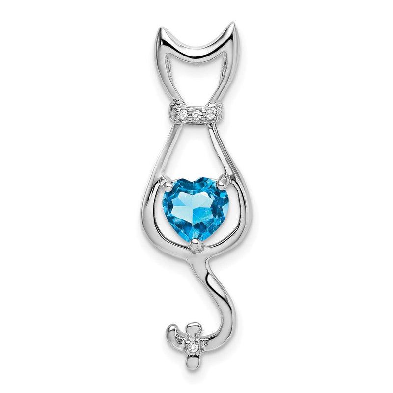 14K Weißgold Katzen-Anhänger mit Blautopas und echtem Diamant