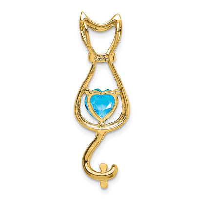 10K Gelbgold Katzenanhänger mit Blautopas und echten Diamanten