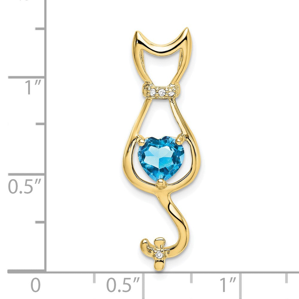 10K Gelbgold Katzenanhänger mit Blautopas und echten Diamanten