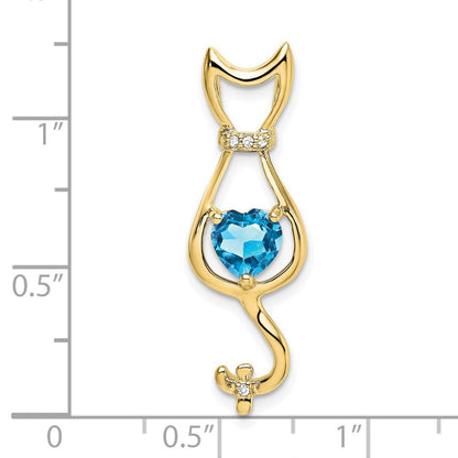 10K Gelbgold Katzenanhänger mit Blautopas und echten Diamanten