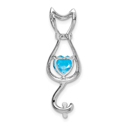 14K Weißgold Blautopas- und Echtdiamant-Katzenanhänger