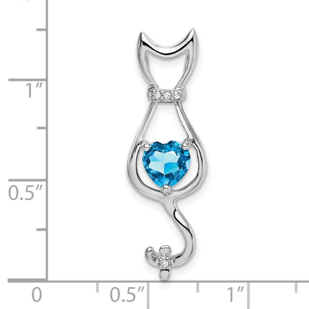 14K Weißgold Blautopas- und Echtdiamant-Katzenanhänger
