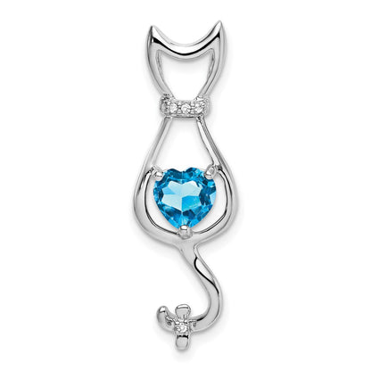14K Weißgold Blautopas- und Echtdiamant-Katzenanhänger