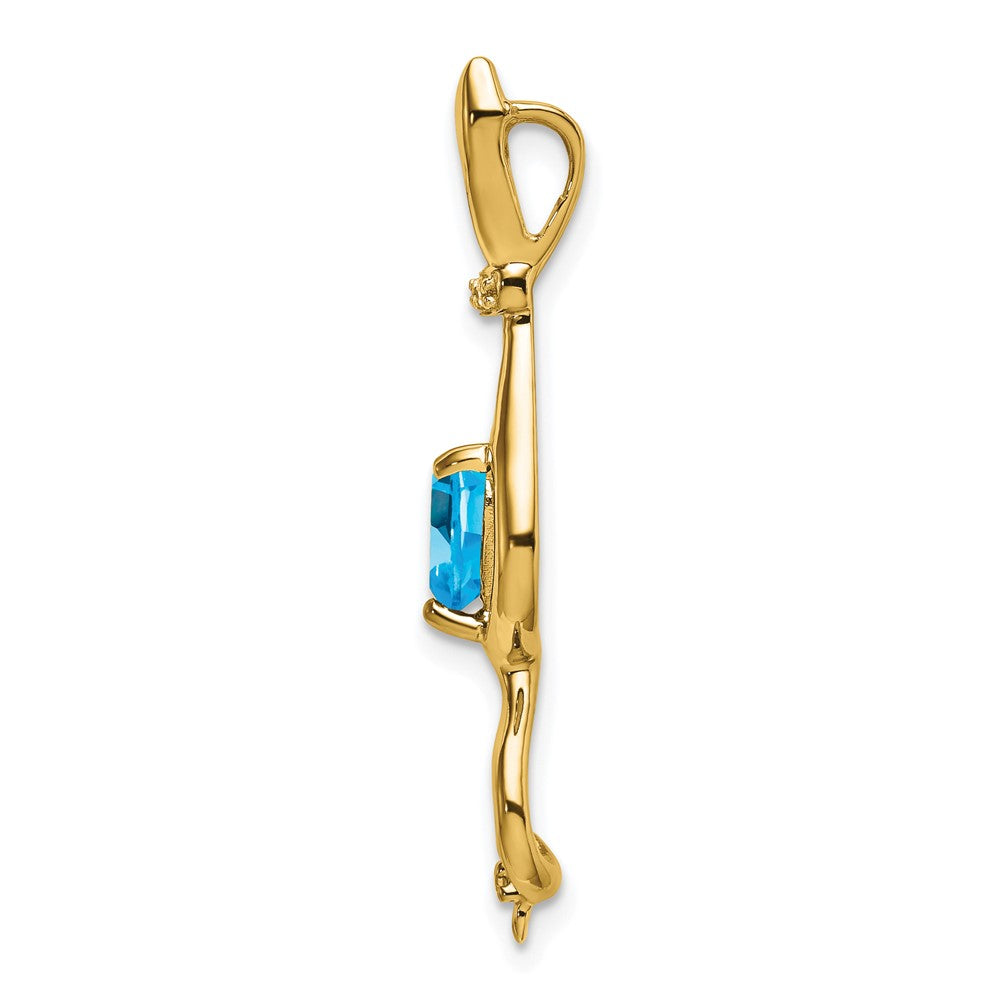14K Gelbgold Katzenanhänger mit blauem Topas und echtem Diamant
