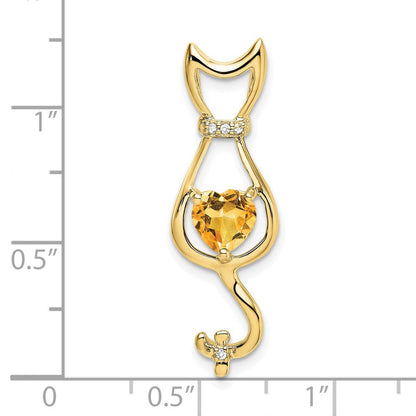 10K Gelbgold-Katzenanhänger mit Citrin und echtem Diamant