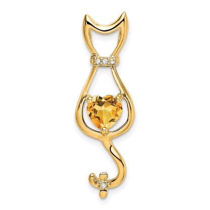 10K Gelbgold-Katzenanhänger mit Citrin und echtem Diamant