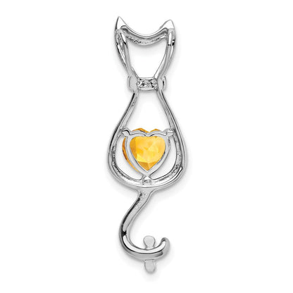 14K Weißgold Citrin- und Echt-Diamant-Katzenanhänger