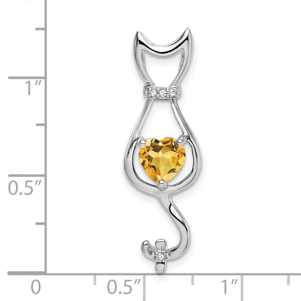 14K Weißgold Citrin- und Echt-Diamant-Katzenanhänger