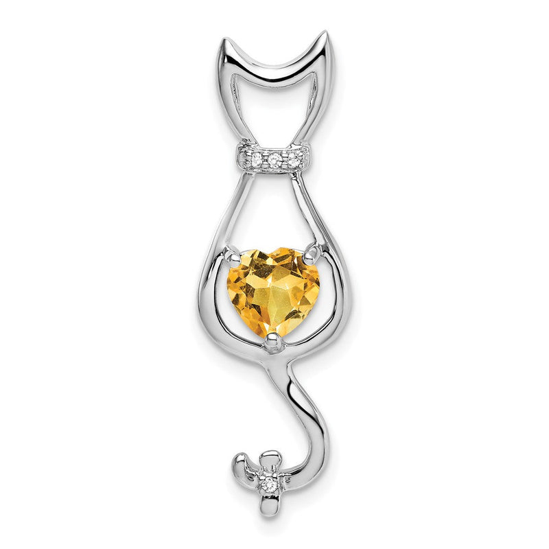14K Weißgold Citrin- und Echt-Diamant-Katzenanhänger