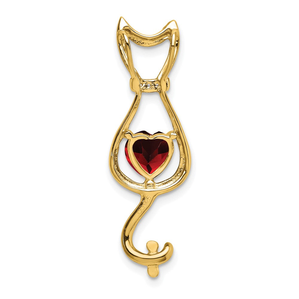 10 Karat Gelbgold Anhänger mit Granat und echtem Diamant, Katze