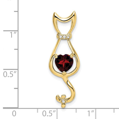 10 Karat Gelbgold Anhänger mit Granat und echtem Diamant, Katze
