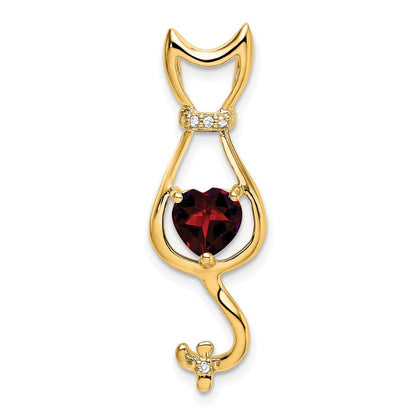 10 Karat Gelbgold Anhänger mit Granat und echtem Diamant, Katze
