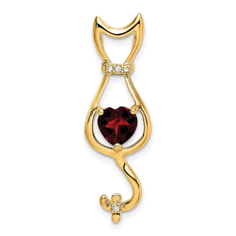 10 Karat Gelbgold Anhänger mit Granat und echtem Diamant, Katze