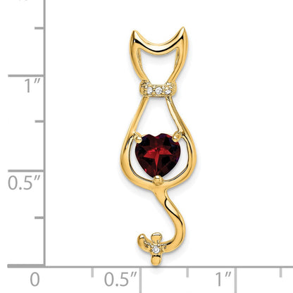 14K Gelbgold Anhänger mit Granat und echtem Diamant, Katzen-Design