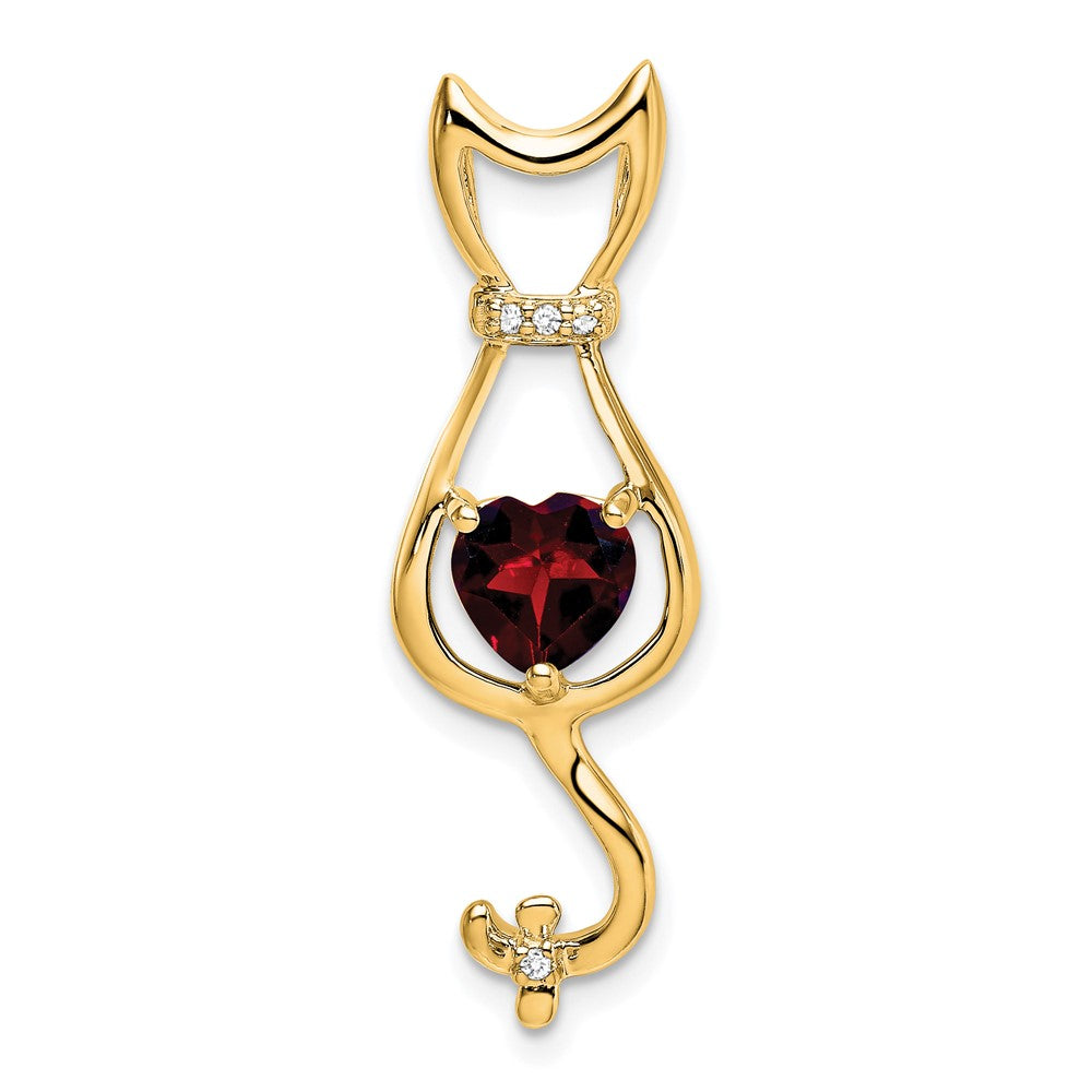 14K Gelbgold Anhänger mit Granat und echtem Diamant, Katzen-Design