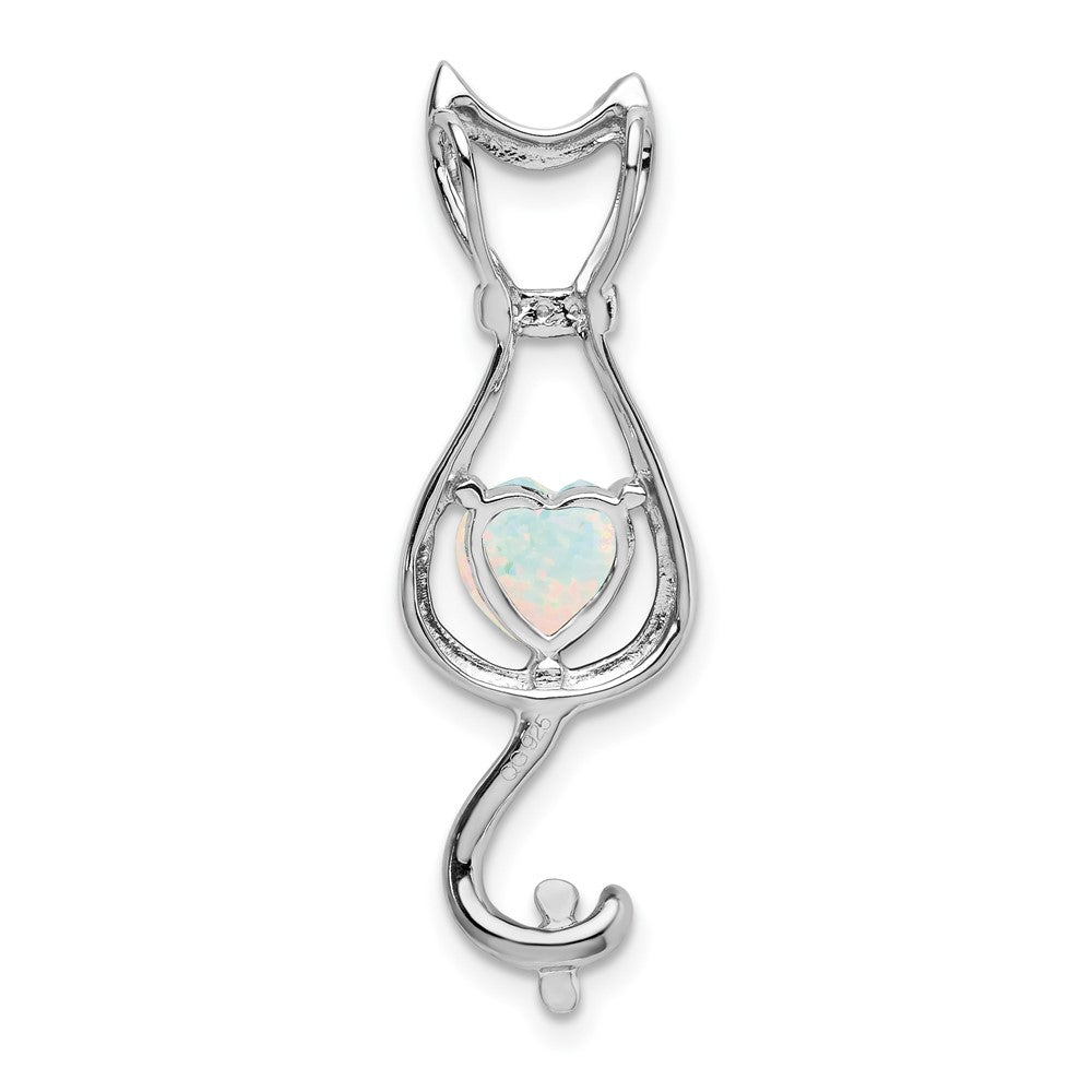 14k Weißgold Anhänger mit synthetischem Opal und echten Diamanten, Katze